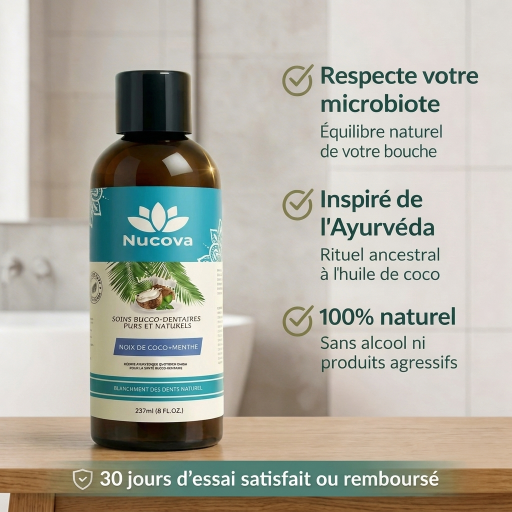 Bain de bouche à l'huile Coco avec 7 huiles essentielles et vitamines D, E et K2